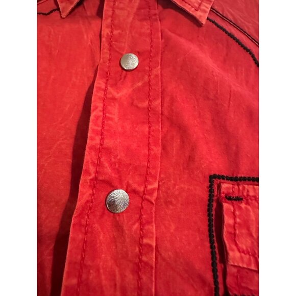 VTG Cowboy Up Embroidered Cotton Woven Snap buttons Mens L shirt flipp cuffs - Picture 11 of 16